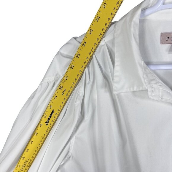 Philosophy Womans 3X White Button Up Blouse Balloon Sleeves Pocket Minimalist - Picture 12 of 16